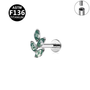 Boucles d'oreilles unisexe Gaby en titane ASTM-F136 à filetage interne avec pierre d'agate, vente en gros directe usine - Product Image 4