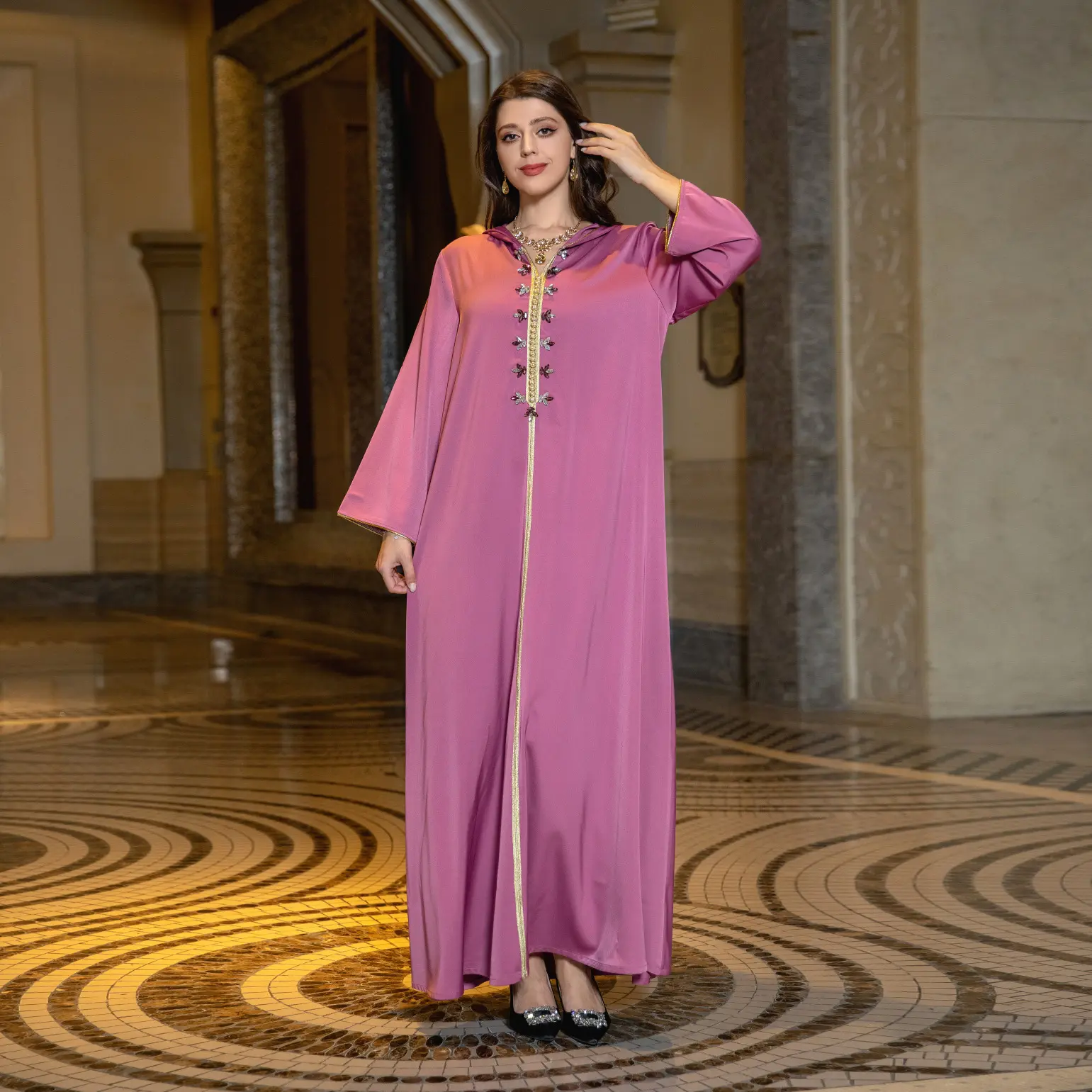 YFS venta al por mayor personalizado 2024 nuevo Eid al-Fitr suelta Abaya mujeres musulmanas Vestido de manga larga Turquía Dubai caliente vestido de diamantes de imitación