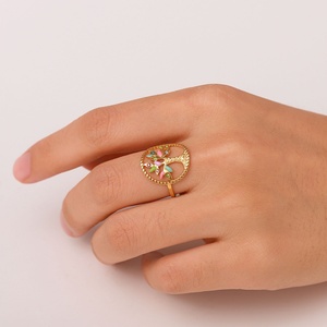 Wholesales Gold Plated Stainless Steel Enamel Jewelry Colorful Stone <b>Tree</b> Ring for Women - Product Image 6