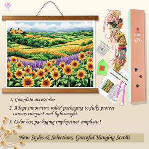 Kit de Peinture Diamant Paysage Tournesols avec Cadre, Perles Rondes, Décoration Artistique DIY Imprimée, Forme Rectangulaire 43x54cm - Product Image 4