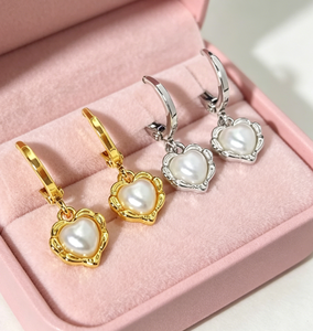 Heart Pearl <b>Dangle</b> Hoop <b>Earrings</b> 18K <b>Gold</b> Plated Brass Women Trendy Drop <b>Earrings</b> Jewelry Wholesale - Product Image 1