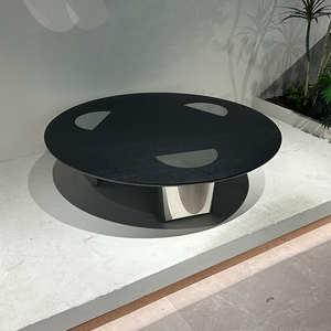 Tavolino da Salotto di <span class=keywords><strong>Design</strong></span> Italiano di Lusso, <span class=keywords><strong>Tavolo</strong></span> Consolle <span class=keywords><strong>Rotondo</strong></span> con Specchio e Cornice Oro e Nero - Product Image 3