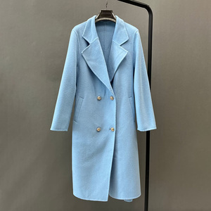 <span class=keywords><strong>Cappotto</strong></span> Lungo da Donna in Cashmere <span class=keywords><strong>Azzurro</strong></span> Chiaro di Nuova Collezione in Vera Lana <span class=keywords><strong>con</strong></span> Cintura - Product Image 5