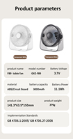 Ventilateur de bureau en plastique 2025 avec lumière d'ambiance nocturne, 4 vitesses, rechargeable USB/batterie, pliable, pour hôtel, maison, extérieur, camping-car, utilisation murale