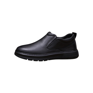 Bottes d'hiver en cuir véritable à enfiler, bout rond, doublure en peluche, semelle extérieure en caoutchouc isolante pour hommes, montantes, noires - Product Image 4