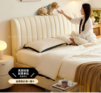 Lit double moderne et simple en cuir véritable de première qualité, rembourré, avec fonction de rangement, style luxe léger pour chambre principale