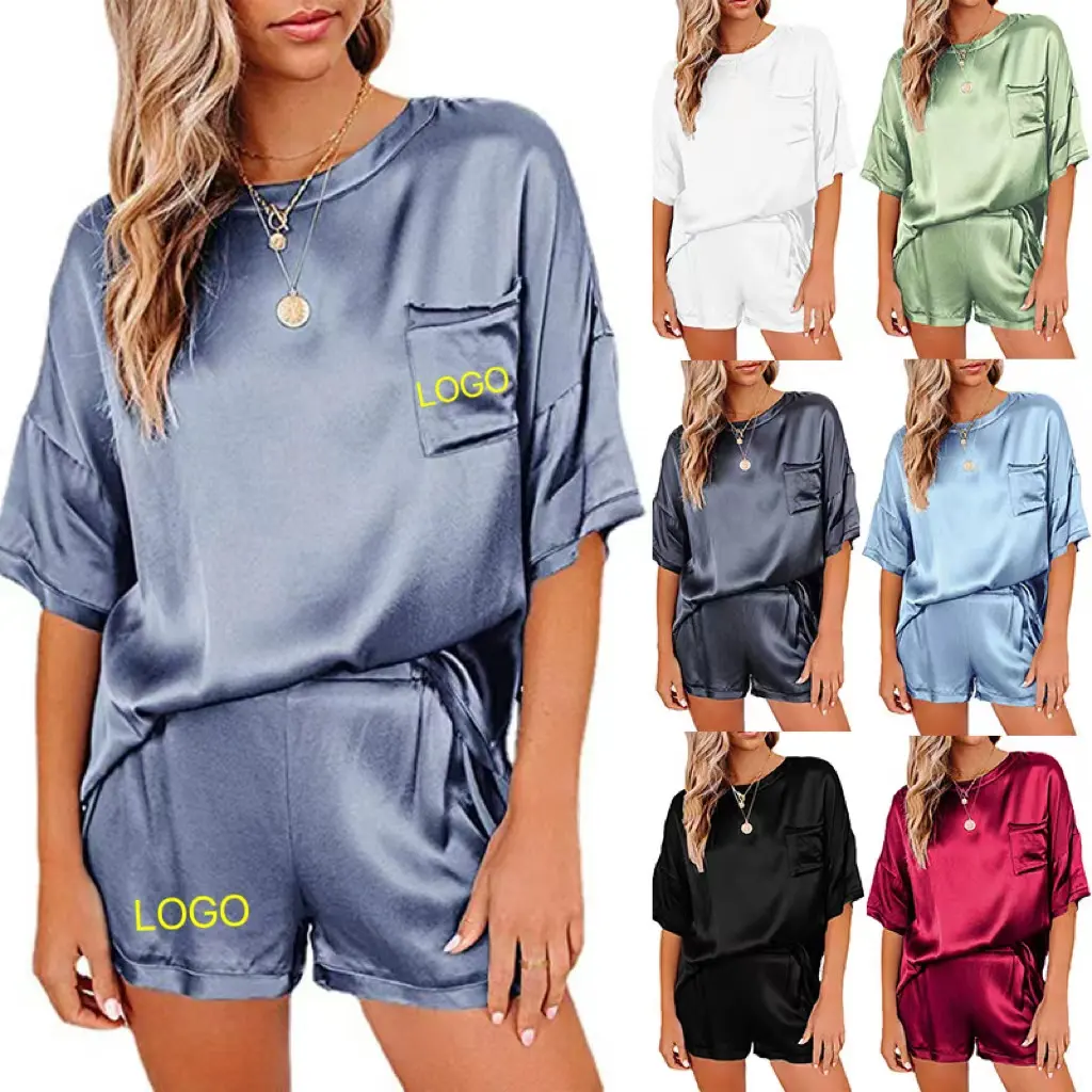 Plus size Designer Amazon Top Sellers Solid Color Silk Women's Sleepwear Satin Pajamas Sets