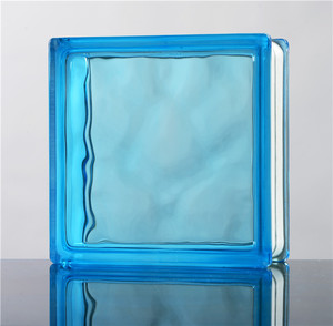 light bule color glass block parallel cloudy design larger size glass block for outer wall