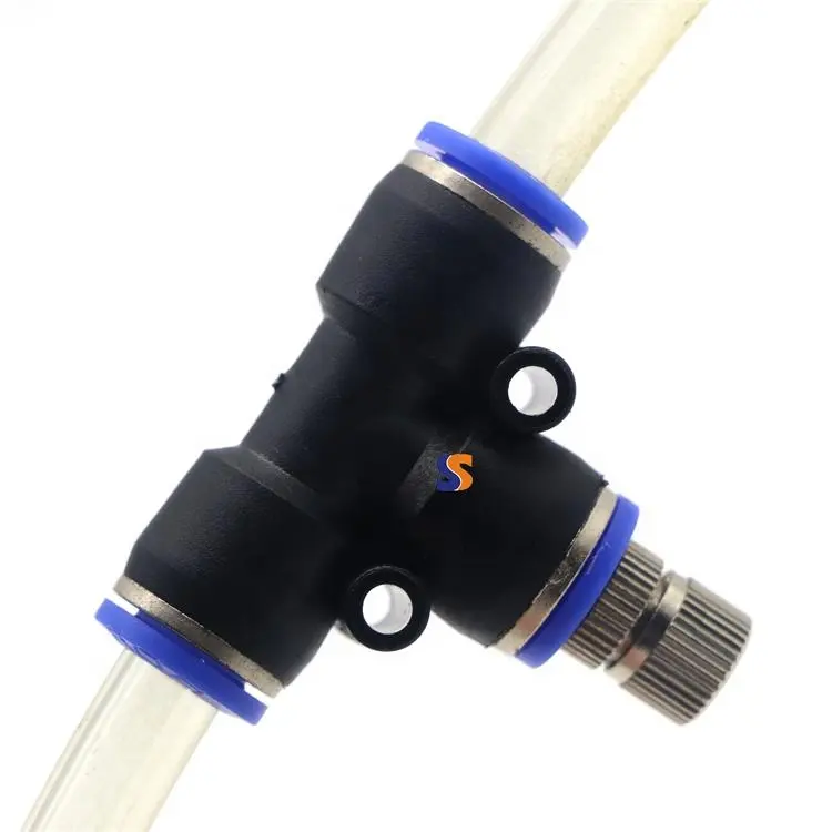 SYD - 1139 Low Pressure Anti-drip push in fog nozzle with tee connector for water mist nozzles outdoor cooling system