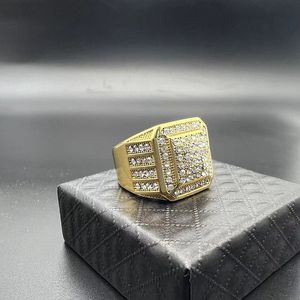 Hip Hop Men's Geometric <b>Ring</b> <b>Titanium</b> Steel Gold Silver Micro Insert Full Diamond Party Jewelry JZ130 - Product Image 3