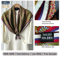 Écharpe en soie de mûrier 100% ourlée à la main, imprimé cachemire rétro, faible MOQ, OEM ODM, impression personnalisée à partir de votre image, châle en soie pour femme