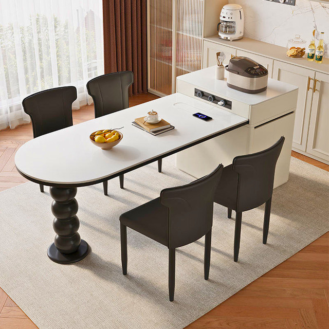 Modern Style Multi-Functional Kitchen Island with Dining Table, Sintered Stone Countertop for Open Kitchen