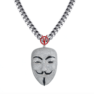 de diamante de plata grande v de vendetta máscara hombre plomo cz avatar colgante collar - Product Image 5