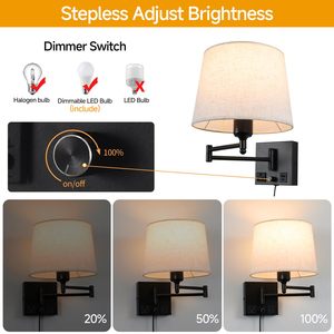 Lampe murale <span class=keywords><strong>de</strong></span> lecture à intensité variable avec abat-jour en tissu <span class=keywords><strong>de</strong></span> lin, applique murale à bras articulé à brancher pour chambre à coucher, hôtel, décoration intérieure - Product Image 4