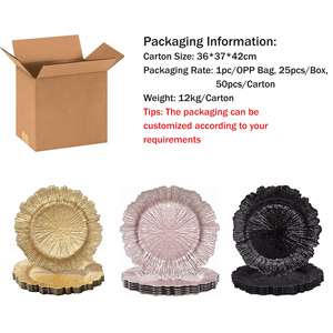 Bunga 13 inci plastik batu karang emas bulat piring pengisi daya hitam massal untuk piring makan malam makanan pernikahan aman - Product Image 6