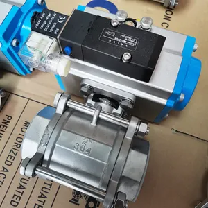 PN16 Air Actuator DN50 Stainless Steel 304 316 Female Thread Double Acting Pneumatic Control Ball Valve With Solenoid Valve