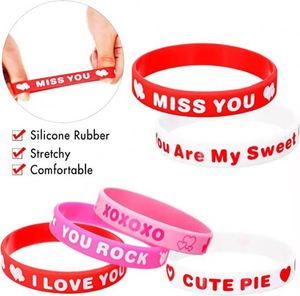 Valentine's Day Pink Silicone Love <b>Bracelet</b> Wristband Fashion Alphabet Letter Print for <b>Couples</b> Promotional Wristbands - Product Image 3