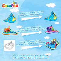Tobogán Acuático Inflable Oxford con Temática de Tiburón Cocofish |   Parque Acuático de Dos Carriles con Pared de Escalada, Piscina de Chapoteo y Pistolas de Agua para Niños