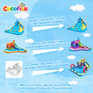 <span class=keywords><strong>Toboggan</strong></span> aquatique gonflable sur le thème des requins Cocofish |   Parc aquatique à deux voies avec mur d'escalade, piscine à jets d'eau et pistolets à eau pour enfants - Product Image 5