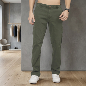 Hot Sale <b>Men's</b> Dark Olive Colour Mid Waist Smart Corduroy Straight Pants Multi-Color Zipper Fly Stretch Cotton Eco-Friendly - Product Image 2