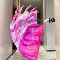 Grandes drapeaux de prière en soie Nayaking avec pompons pour la louange prophétique et la danse, bannière de ministère fluide peinte à la main, tie-dye