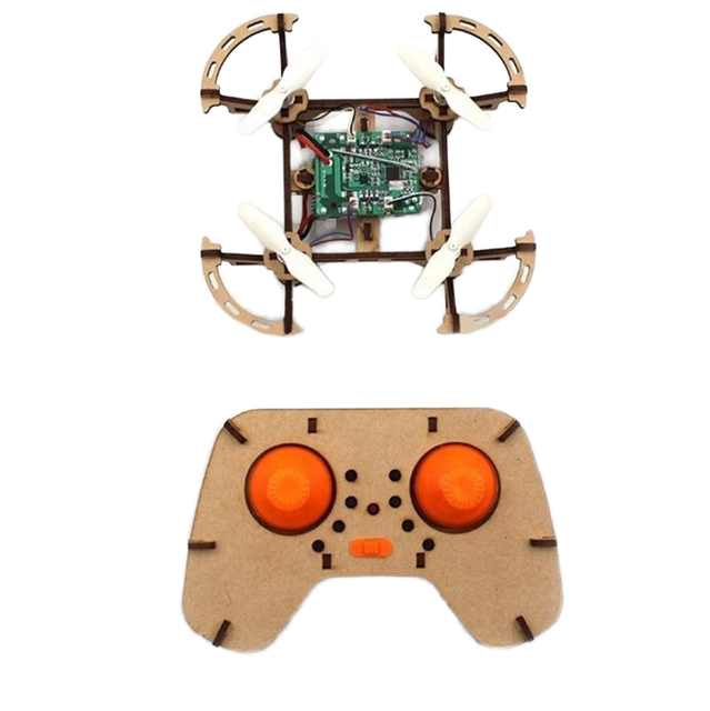 Fashion Design Wooden Educational DIY Toy Quadcopter RC Drone Kit with Flash Light & Remote Control Self-Assembly for Students