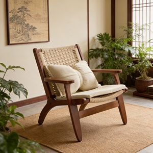 Chaise <span class=keywords><strong>de</strong></span> restaurant en bois massif <span class=keywords><strong>avec</strong></span> <span class=keywords><strong>dossier</strong></span> moderne et assise en corde tressée, durable, pour maison d'hôtes/hôtel - Product Image 1