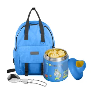 Çocuk vakum yalıtımlı paslanmaz çelik gıda kavanozu taşıma kolu ile, termal konteyner seyahat yemekler ve öğle yemeği