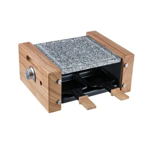 Elettrico 6 Persona Raclette Grill con Non-stick Grill Piastra e Piastra In Pietra Naturale, coperta Raclette Grill con Manico In Legno.