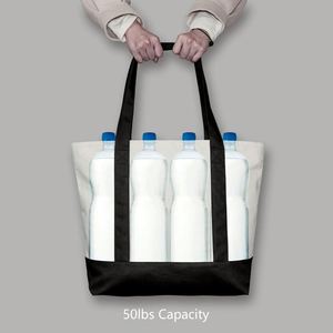 Custom Fashion Daily Essentials Shopping <b>Large</b> Capacity <b>Canvas</b> Tote <b>Bag</b> With External Pocket Top Zipper Closure - Product Image 2