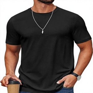 Men's <b>Black</b> Slim Fit Short Sleeve O-Neck <b>T</b>-<b>Shirt</b> 100% Cotton Jersey Casual Solid Color Plain Dyed Knitted Regular Length - Product Image 1
