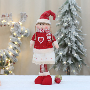 Muñecas Navideñas de Tela Tejida, Camisa Roja y Blanca, Falda a Cuadros, Decoración Navideña para Interiores - Product Image 3