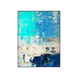 Living Room Bedroom Wall Decor 100% Hand Painted Abstract Blue Modern Pictures hand painted oil painting with frame