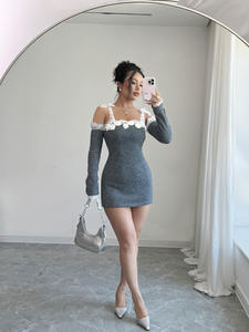 All'ingrosso donna primavera autunno <span class=keywords><strong>maglia</strong></span> abito Patchwork di <span class=keywords><strong>pizzo</strong></span> <span class=keywords><strong>con</strong></span> collo a barca a mano stile <span class=keywords><strong>maniche</strong></span> staccabili - Product Image 5