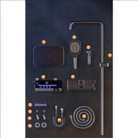 Système de douche thermostatique moderne en acier inoxydable gris anthracite avec clavier piano, affichage numérique LED de la température et robinet de douche hydroélectrique