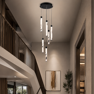 Marble <b>Tube</b> 6 Light Cluster Pendant Light Modern Luxury Indoor Hanging Lamp for Living Room Staircase Villa - Product Image 3
