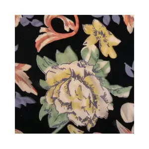 Nylon And Rayon Black Woven Print Flower Burn out Fabric For Dress