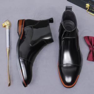 Bottes Chelsea Oxford à bout carré pour hommes - Cuir véritable brillant, grandes tailles, chaussures décontractées anglaises avec caractéristiques antidérapantes et massantes - Product Image 4