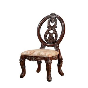 DB เก้าอี้รับประทานอาหารไม้เนื้อแข็งสีน้ำตาลเชอร์รี่แบบดั้งเดิม2ชิ้นเก้าอี้ด้านข้างเบาะผ้าสีน้ำตาลไม้เทียมแกะสลักรายละเอียดสำหรับรับประทานอาหาร - Product Image 4