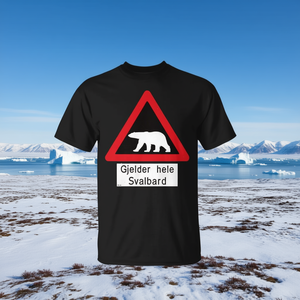 T-shirt avec signe d'avertissement de l'ours polaire de Svalbard, noir, unisexe, taille adulte - Product Image 3