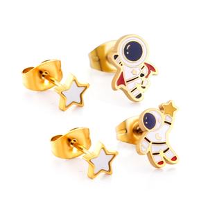 Pendientes de Acero Inoxidable con Circonita Cúbica y Baño de Oro de 18K, Pendientes de Astronauta para Mujer, a la Moda - Product Image 1
