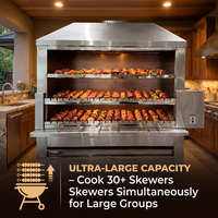 Barbecue professionnel à charbon de bois avec rôtissoire automatique en acier inoxydable, style brésilien, 3 niveaux de brochettes, pour usage commercial extérieur et jardin