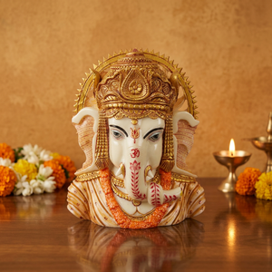 Statue de Ganesha en résine artisanale Nirmala Handicrafts, buste de dieu hindou traditionnel plaqué or de qualité supérieure, objet spirituel - Product Image 3