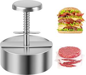 Presse à hamburgers en acier inoxydable, presse à galettes de viande robuste en acier inoxydable pour hamburgers de viande hachée - Product Image 1