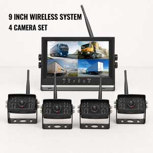Système de caméra de recul sans fil 9 pouces 1080P 2,4 GHz avec 4 caméras IR 12-36V IP68 et moniteur à écran partagé pour camion, bus, camping-car, <span class=keywords><strong>remorque</strong></span> - Product Image 1