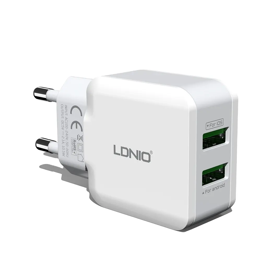 LDNIO EU Plug 12W 2USB Dual Port 2.4A Auto-ID Fast Charging Mobile cell phone charger Phone USB Charger