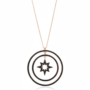 Estrella polar con diseño de Círculo abierto, colgante con forma de piedra de circón negro, joyería de plata de ley 925 hecha a mano turca - Product Image 2
