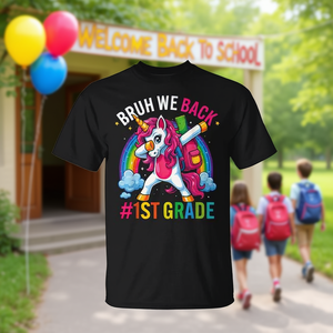 T-shirt à manches courtes pour enfants, col ras du cou, imprimé numérique, « First Grade Adventure Begins », unisexe - Product Image 3