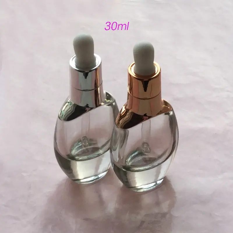 Botol kosmetik kelas atas 30ml bentuk bulat datar bening botol penetes kaca minyak esensial botol minyak LAMER