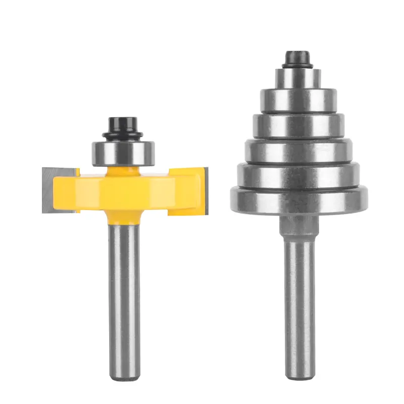 2PCS 1/4 Shank T Type Router Bit Set with 6 Bearings Rabbet Router Bit Cutting Slot Adjustable Woodworking Tenon Cutter